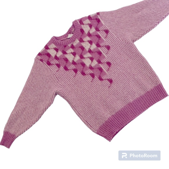 Vintage Alafoss Icewool Pink/Mauve Wavy Striped Wool Sweater Sz M Iceland Knit - Picture 4 of 6